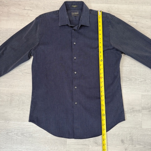 Calibrate Trim Fit Navy and White Checkered Men's Dress Shirt 16 - Picture 10 of 17
